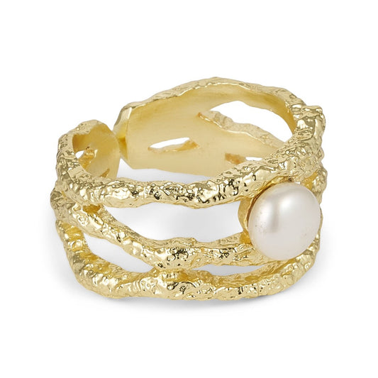 Foil ring med hvid perle Guld