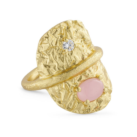 Oval Foil Ring Med Natursten Og Zirkon Guld