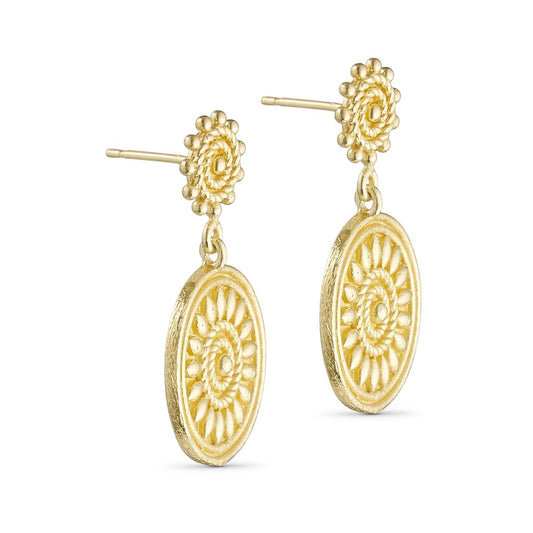 Stud øreringe med rundt vedhæng guld