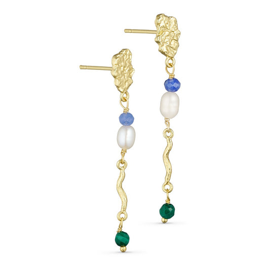 Øreringe med vedhæng guld/blå/grøn