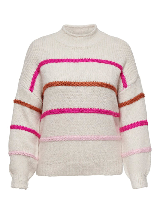 Carmy Ls Stripe High Neck Knit